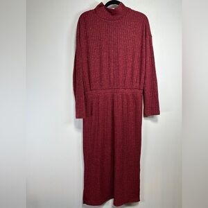 Old Navy Brick Red Ribbed Mock Neck Sweater Dress Long Sleeve Size M